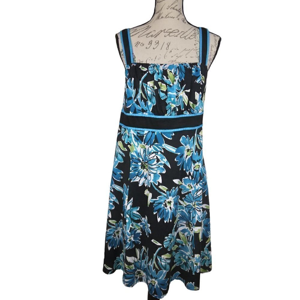 R & K Originals | Dark Floral Summer Dress Stretch Blue Black | Size 14W